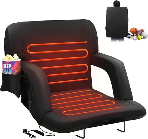 Happybuy Double Heated Stadium Seat with Back Support, 3-Level Heating Padded Bleacher Chair with Cupholder for Sports, Camping, Concerts in Saudi Arabia