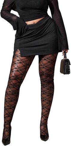 SHENHE Women's Plus Size Patterned Heart Tights Mesh Sheer Stockings High Waist Pantyhose in Kuwait