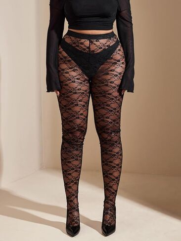 SHENHE Women's Plus Size Patterned Heart Tights Mesh Sheer Stockings High Waist Pantyhose in Kuwait