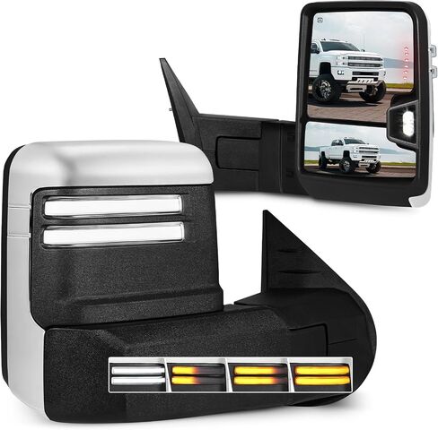 Towing Mirrors for 2007-2014 Chevy Silverado/GMC Sierra 1500 2500HD 3500HD Switchback Tow Mirror with Running & Turn Signal Light Power Heated Glass Manual Telescoping and Folding Black in Saudi Arabia