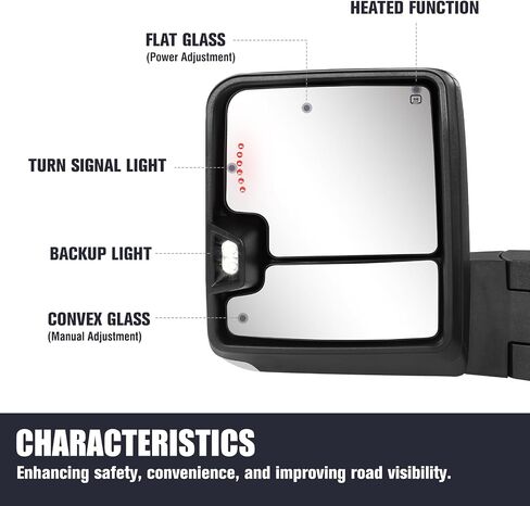 Towing Mirrors for 2007-2014 Chevy Silverado/GMC Sierra 1500 2500HD 3500HD Switchback Tow Mirror with Running & Turn Signal Light Power Heated Glass Manual Telescoping and Folding Black in Saudi Arabia