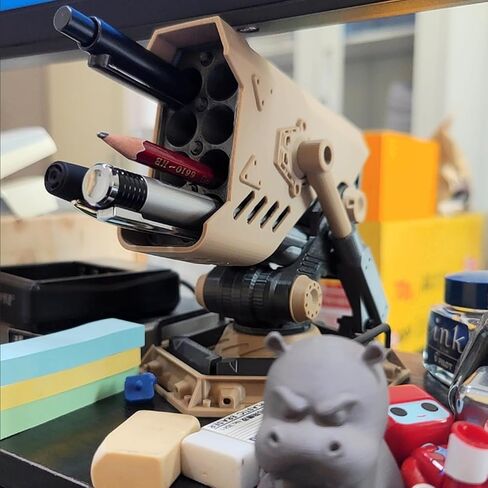 Military Style 3D Printed Pen Holder, Adjustable Desk Organizer with Clicking Lock Mechanism, PETG Material, Purple and Orange (Blue) in Kuwait