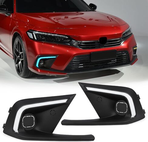 Daytime Running Lights For Honda Civic 2021 2022 2023 Fog Light Tri-Colors DRL With White LED Lamp Blub LA-Style Front Fog Light with Bezel in Saudi Arabia