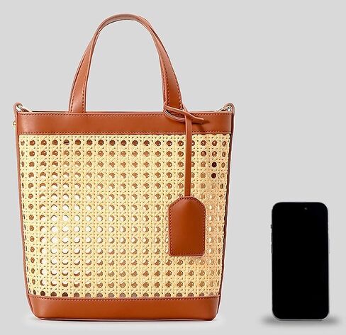 Rattan Tote Bag for Women Straw Beach Bag Crossbody Purse PU Leather Summer Shoulder Bag Cute Boho Purses Tote Handbag in Kuwait