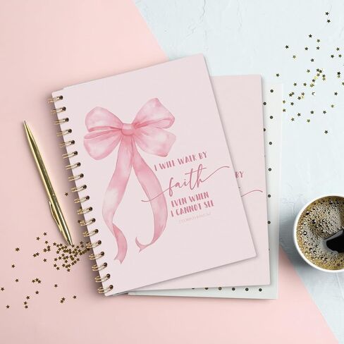 Vontp Pink Bow دفتر ، Christian Bible Verse Notebook Hardcover ، College حكمت مجلة الكمبيوتر الدفترية للكتابة ، الهدايا المسيحية للنساء الفتيات في سن المراهقة ، 5.5 × 8.3 in Saudi Arabia
