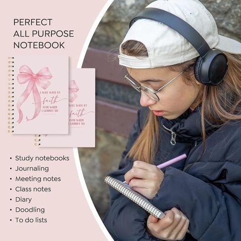 Vontp Pink Bow دفتر ، Christian Bible Verse Notebook Hardcover ، College حكمت مجلة الكمبيوتر الدفترية للكتابة ، الهدايا المسيحية للنساء الفتيات في سن المراهقة ، 5.5 × 8.3 in Saudi Arabia