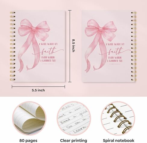 Vontp Pink Bow دفتر ، Christian Bible Verse Notebook Hardcover ، College حكمت مجلة الكمبيوتر الدفترية للكتابة ، الهدايا المسيحية للنساء الفتيات في سن المراهقة ، 5.5 × 8.3 in Saudi Arabia