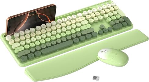 Colorful Wireless Computer Keyboard and Mouse Combo with Phone Holder, Wrist Rest, Typewriter Keys, 2.4GHz Wireless, Full-Sized Optical Mouse for PC and Laptop(Peach Colorful) in Kuwait