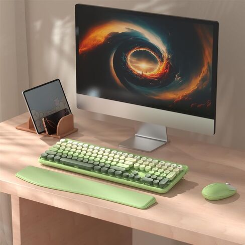 Colorful Wireless Computer Keyboard and Mouse Combo with Phone Holder, Wrist Rest, Typewriter Keys, 2.4GHz Wireless, Full-Sized Optical Mouse for PC and Laptop(Peach Colorful) in Kuwait
