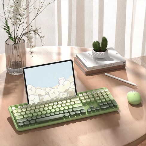 Colorful Wireless Computer Keyboard and Mouse Combo with Phone Holder, Wrist Rest, Typewriter Keys, 2.4GHz Wireless, Full-Sized Optical Mouse for PC and Laptop(Peach Colorful) in Kuwait