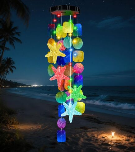 Solar Starfish Wind Chimes for Outside Mobile Shells Wind Chimes Hanging Decorative Lights for Holiday Garden Porch Yard Window Party Outdoor Decor, Gift for Mom Grandma Wife Girlfriend Neighbors in Saudi Arabia