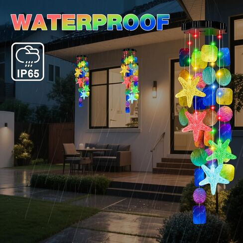 Solar Starfish Wind Chimes for Outside Mobile Shells Wind Chimes Hanging Decorative Lights for Holiday Garden Porch Yard Window Party Outdoor Decor, Gift for Mom Grandma Wife Girlfriend Neighbors in Saudi Arabia