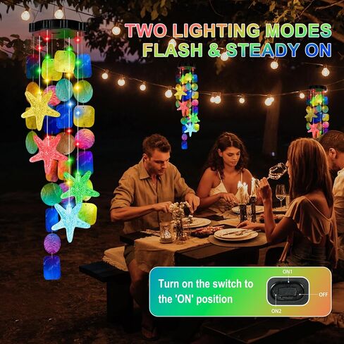 Solar Starfish Wind Chimes for Outside Mobile Shells Wind Chimes Hanging Decorative Lights for Holiday Garden Porch Yard Window Party Outdoor Decor, Gift for Mom Grandma Wife Girlfriend Neighbors in Saudi Arabia