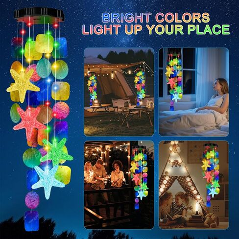 Solar Starfish Wind Chimes for Outside Mobile Shells Wind Chimes Hanging Decorative Lights for Holiday Garden Porch Yard Window Party Outdoor Decor, Gift for Mom Grandma Wife Girlfriend Neighbors in Saudi Arabia