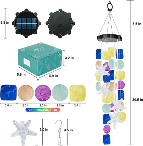 Solar Starfish Wind Chimes for Outside Mobile Shells Wind Chimes Hanging Decorative Lights for Holiday Garden Porch Yard Window Party Outdoor Decor, Gift for Mom Grandma Wife Girlfriend Neighbors in Saudi Arabia