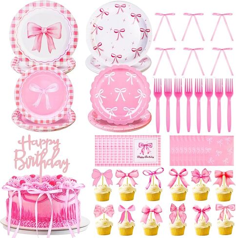 78pcs زخارف عيد ميلاد Coquette مع لوحات القوس الوردي مناديل ومسارات كب كيك لموضوع القوس coquett in Kuwait