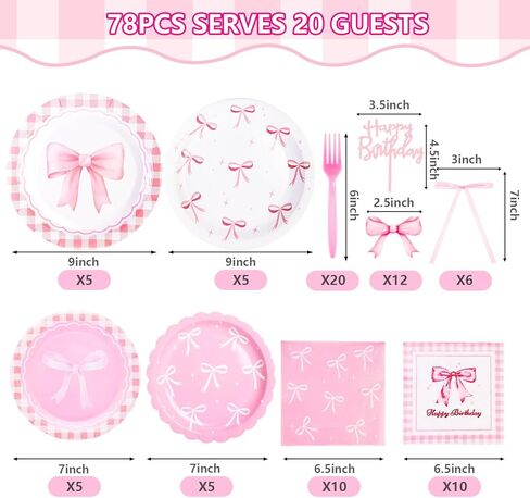 78pcs زخارف عيد ميلاد Coquette مع لوحات القوس الوردي مناديل ومسارات كب كيك لموضوع القوس coquett in Kuwait