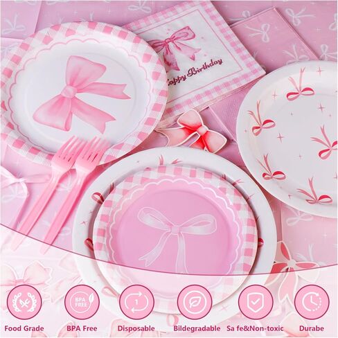 78pcs زخارف عيد ميلاد Coquette مع لوحات القوس الوردي مناديل ومسارات كب كيك لموضوع القوس coquett in Kuwait