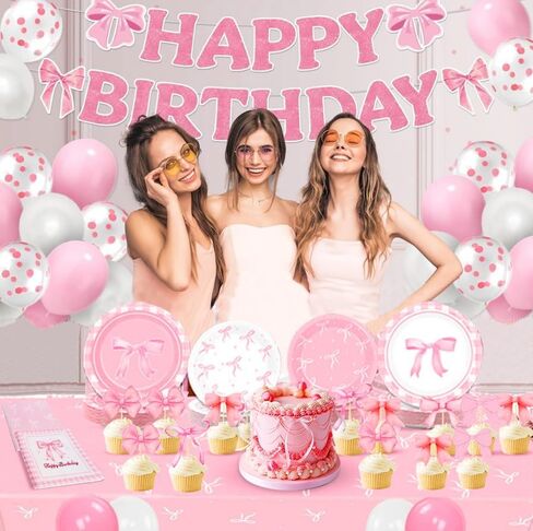 78pcs زخارف عيد ميلاد Coquette مع لوحات القوس الوردي مناديل ومسارات كب كيك لموضوع القوس coquett in Kuwait