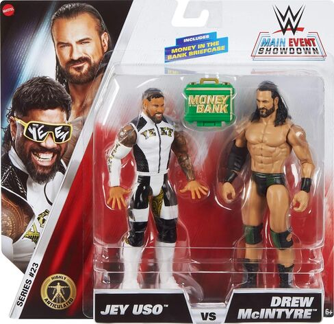 Mattel WWE Main Event Showdown Action Figures 2-Pack with Accessory, Series #23 Jey USO vs Drew McIntyre Collectible Set, 6-inch in Saudi Arabia