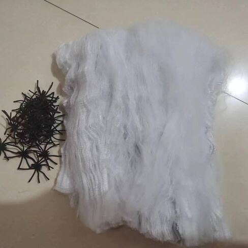 小蜘蛛万圣节派对装饰万圣节恐怖气氛装饰蜘蛛网蜘蛛丝蜘蛛棉原材料 (200 جرام عنكبوت حرير +50Spiders) in Kuwait
