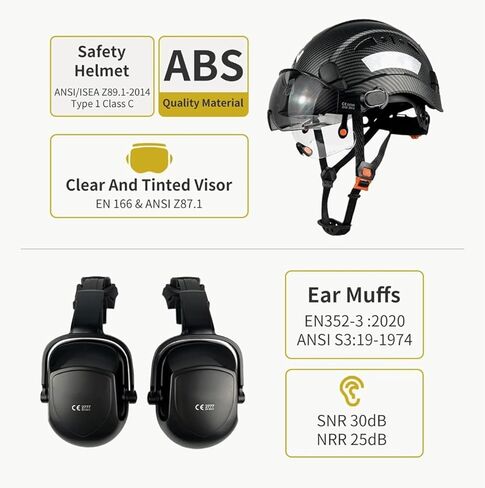 خوذة السلامة الصناعية مع فطائر الأذن القبعة الصلبة مع Visor Vented OSHA المعتمدة من Hardhats أعمال البناء حماية رئيس ANSI/ISEA Z89.1 in Kuwait