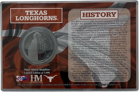 Highland Mint NCAA Texas Longhorns 4 "X 6" Stadium Challenge Coin مع حامي وحجم واحد وألوان الفريق in Kuwait