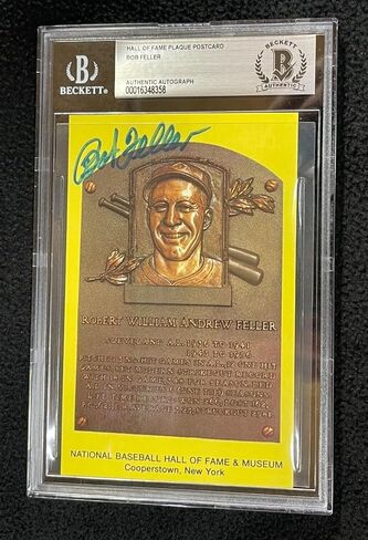 Bob Feller Signed Hall Of Fame Plaque Card Beckett Certified HOF - MLB Autographed Baseball Cards in Saudi Arabia