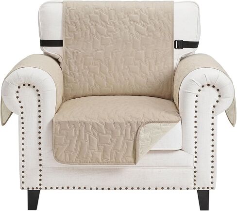 CUCRAF Non Slip Quilted Sofa Cover, Water Resistant Slipcover Furniture Protector for 3 Cushion Sofa Pet Friendly, Washable Couch Cover with Adjustable Elastic Straps (Large, Beige) in Saudi Arabia