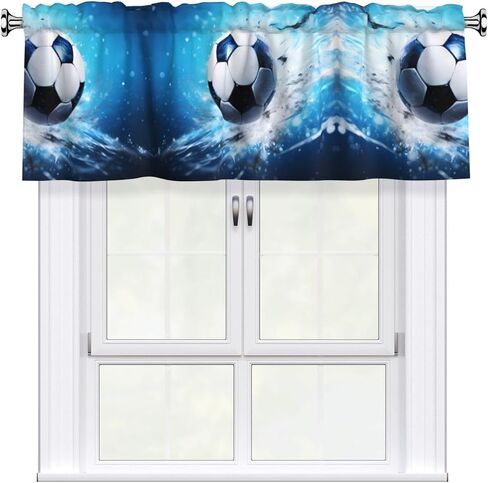 Soccer Ball Background Printed Short Curtains with Valance Rod 54x18in, Light Filtering, Easy Installation for Kitchen, Bathroom, Laundry Room, Studio in Saudi Arabia