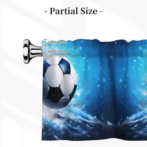 Soccer Ball Background Printed Short Curtains with Valance Rod 54x18in, Light Filtering, Easy Installation for Kitchen, Bathroom, Laundry Room, Studio in Saudi Arabia
