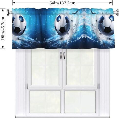 Soccer Ball Background Printed Short Curtains with Valance Rod 54x18in, Light Filtering, Easy Installation for Kitchen, Bathroom, Laundry Room, Studio in Saudi Arabia