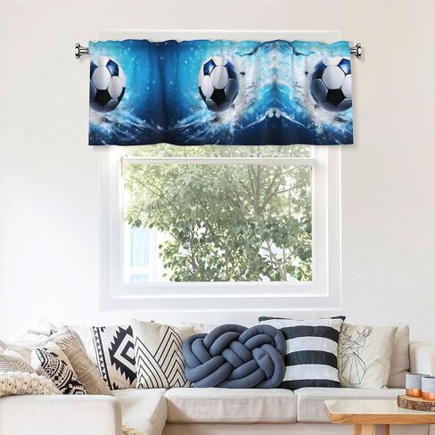 Soccer Ball Background Printed Short Curtains with Valance Rod 54x18in, Light Filtering, Easy Installation for Kitchen, Bathroom, Laundry Room, Studio in Saudi Arabia