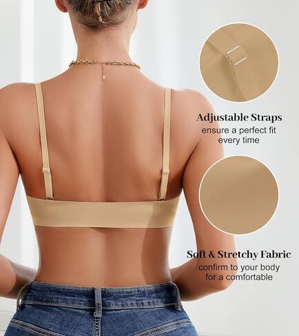 DEANGELMON Front Closure Bras for Women Wireless Lightly Padded Braletts Seamless Low Cut V-Neck Lightweight T-Shirts Bra Brown Large in Saudi Arabia