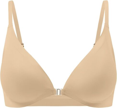 DEANGELMON Front Closure Bras for Women Wireless Lightly Padded Braletts Seamless Low Cut V-Neck Lightweight T-Shirts Bra Brown Large in Saudi Arabia