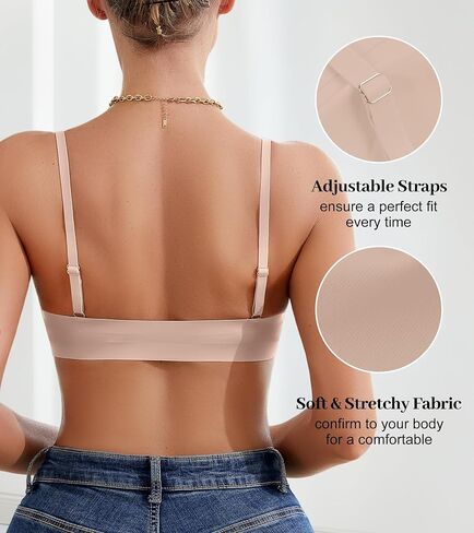 DEANGELMON Front Closure Bras for Women Wireless Lightly Padded Braletts Seamless Low Cut V-Neck Lightweight T-Shirts Bra Brown Large in Saudi Arabia