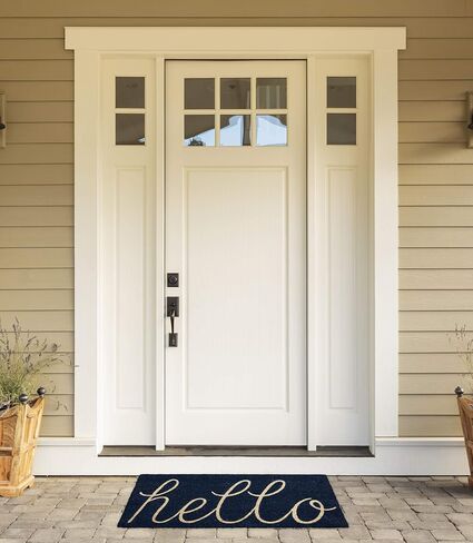 DII Hello Coir Fiber Doormat Non-Slip Durable Outdoor/Indoor, Pet Friendly, 18x30, Aqua in Saudi Arabia