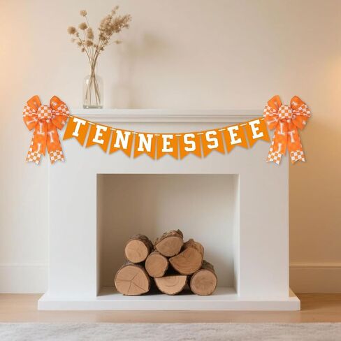 2PCS Tennessee Checkerboard Bow for Wreath Front Door, Orange White Letter T Tennessee Vols Wreath Bow for UT Football Fans Outdoor Tree Topper Decor Sports Party Supplies Hanging Ornament in Saudi Arabia