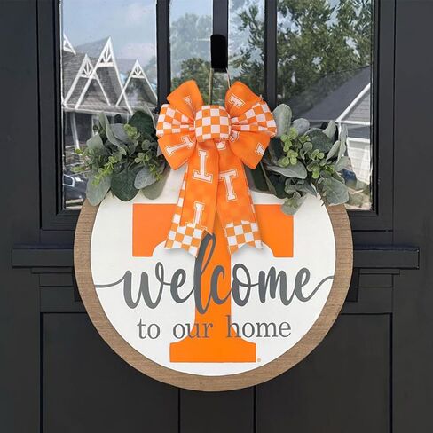 2PCS Tennessee Checkerboard Bow for Wreath Front Door, Orange White Letter T Tennessee Vols Wreath Bow for UT Football Fans Outdoor Tree Topper Decor Sports Party Supplies Hanging Ornament in Saudi Arabia