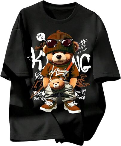 WDIRARA Boy's Bear Graphic Tees Short Sleeve Crewneck T Shirts Cartoon Summer Tops in Kuwait
