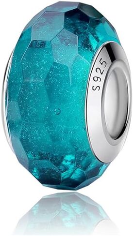 Nbsameng S925 Sterling Silver Murano Glass Charms Bead Compatible for Pandora Bracelets and Necklaces, DIY Holiday Gifts for Women,light blue Glazed Beads in Saudi Arabia