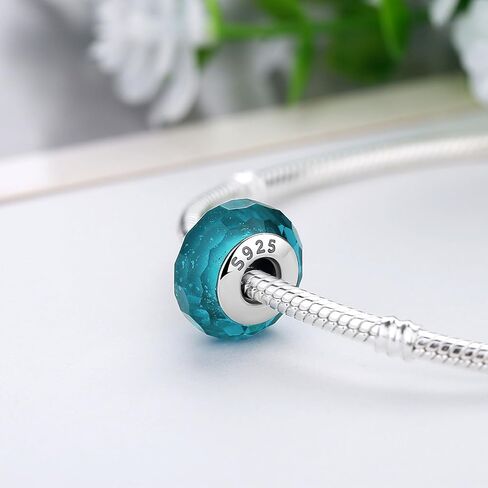 Nbsameng S925 Sterling Silver Murano Glass Charms Bead Compatible for Pandora Bracelets and Necklaces, DIY Holiday Gifts for Women,light blue Glazed Beads in Saudi Arabia