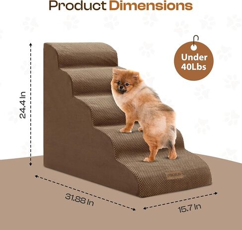 Dog Stairs Ramp for Bed and Couch Up to 17'' – 3-Step Foam Steps with Washable Cover, Non-Slip Base & Gentle Slope, Ideal for Small Dogs, Older Cats, and Short-Legged Pets，Ash Grey in Kuwait