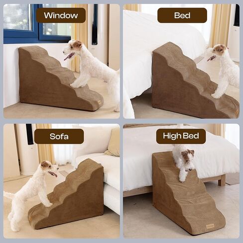 Dog Stairs Ramp for Bed and Couch Up to 17'' – 3-Step Foam Steps with Washable Cover, Non-Slip Base & Gentle Slope, Ideal for Small Dogs, Older Cats, and Short-Legged Pets，Ash Grey in Kuwait