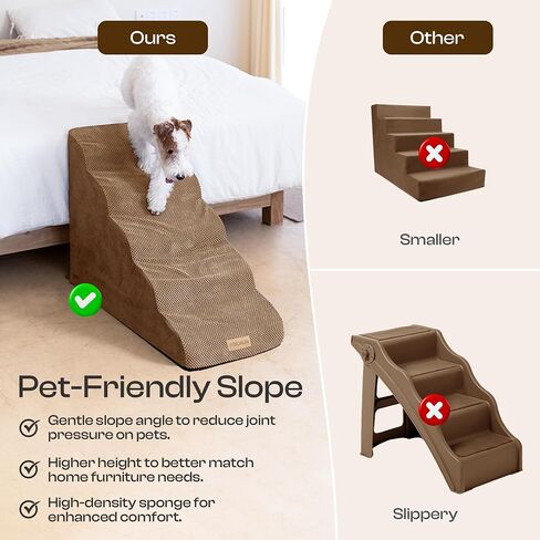 Dog Stairs Ramp for Bed and Couch Up to 17'' – 3-Step Foam Steps with Washable Cover, Non-Slip Base & Gentle Slope, Ideal for Small Dogs, Older Cats, and Short-Legged Pets，Ash Grey in Kuwait