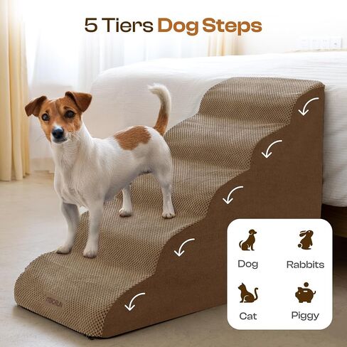 Dog Stairs Ramp for Bed and Couch Up to 17'' – 3-Step Foam Steps with Washable Cover, Non-Slip Base & Gentle Slope, Ideal for Small Dogs, Older Cats, and Short-Legged Pets，Ash Grey in Kuwait