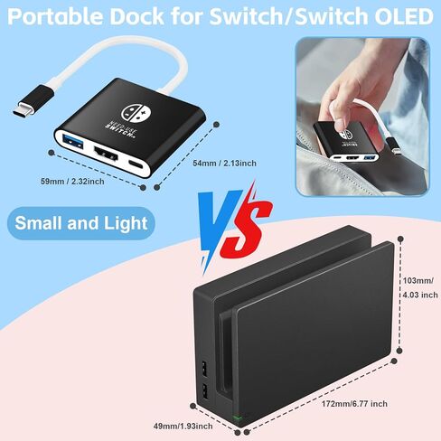 Switch Dock لـ Nintendo Switch Station 4K دقة موصل محول التلفزيون المحمول لـ Nintendo Switch NS/OLED USB C إلى Dock Travel HDMI مع USB 3.0 Plug & Play (Black+Red) in Kuwait