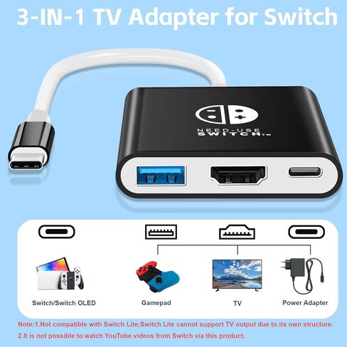 Switch Dock لـ Nintendo Switch Station 4K دقة موصل محول التلفزيون المحمول لـ Nintendo Switch NS/OLED USB C إلى Dock Travel HDMI مع USB 3.0 Plug & Play (Black+Red) in Kuwait