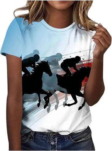 مضحك سباق الخيول tshirts للنساء رايدر سباق هدايا تي شيرت القميص قصير الأكمام خمر الرسم تي شيرت قمم مضحكة in Saudi Arabia
