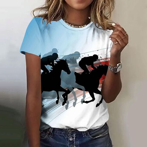 مضحك سباق الخيول tshirts للنساء رايدر سباق هدايا تي شيرت القميص قصير الأكمام خمر الرسم تي شيرت قمم مضحكة in Saudi Arabia